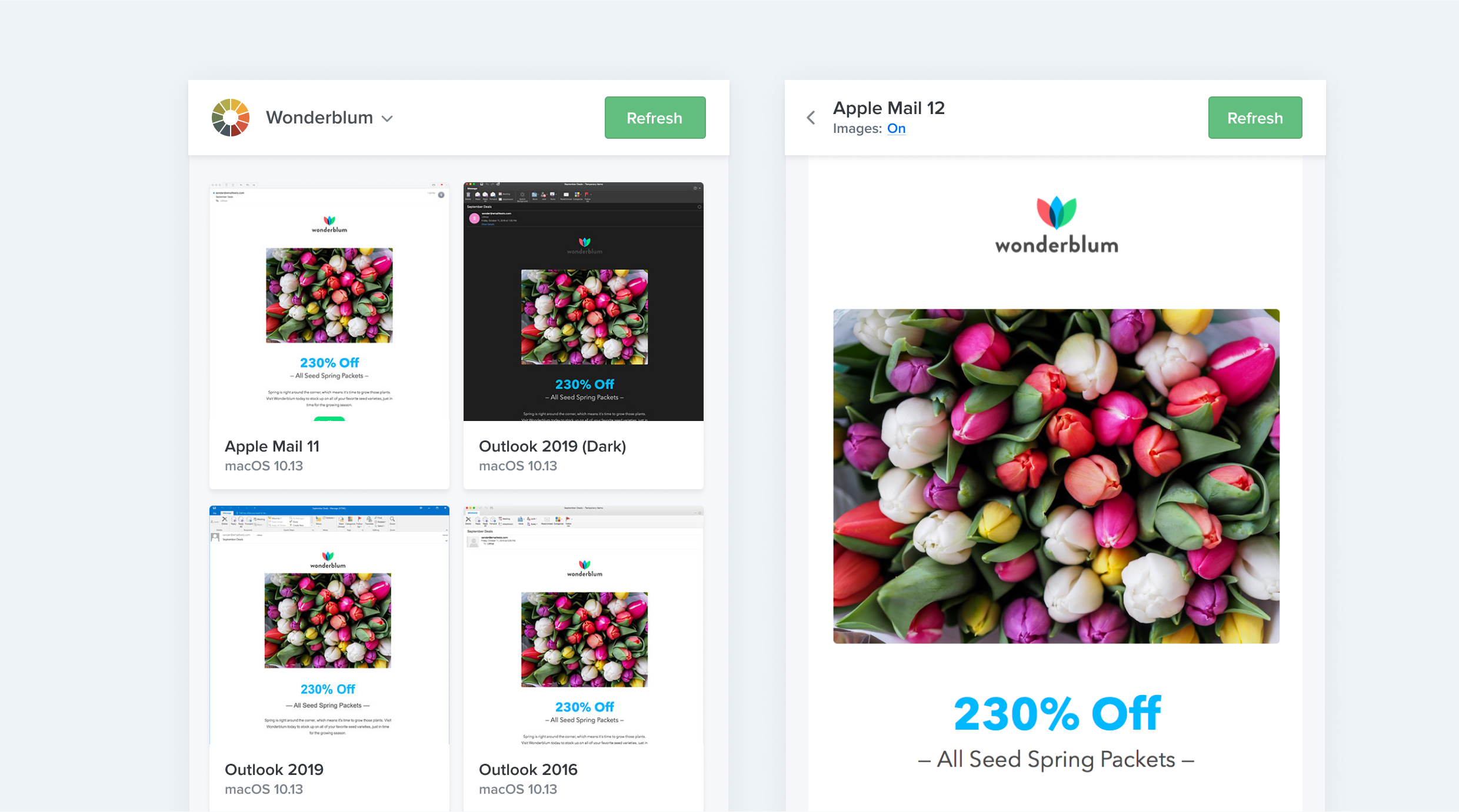 Litmus Chrome Extension overview with email previews