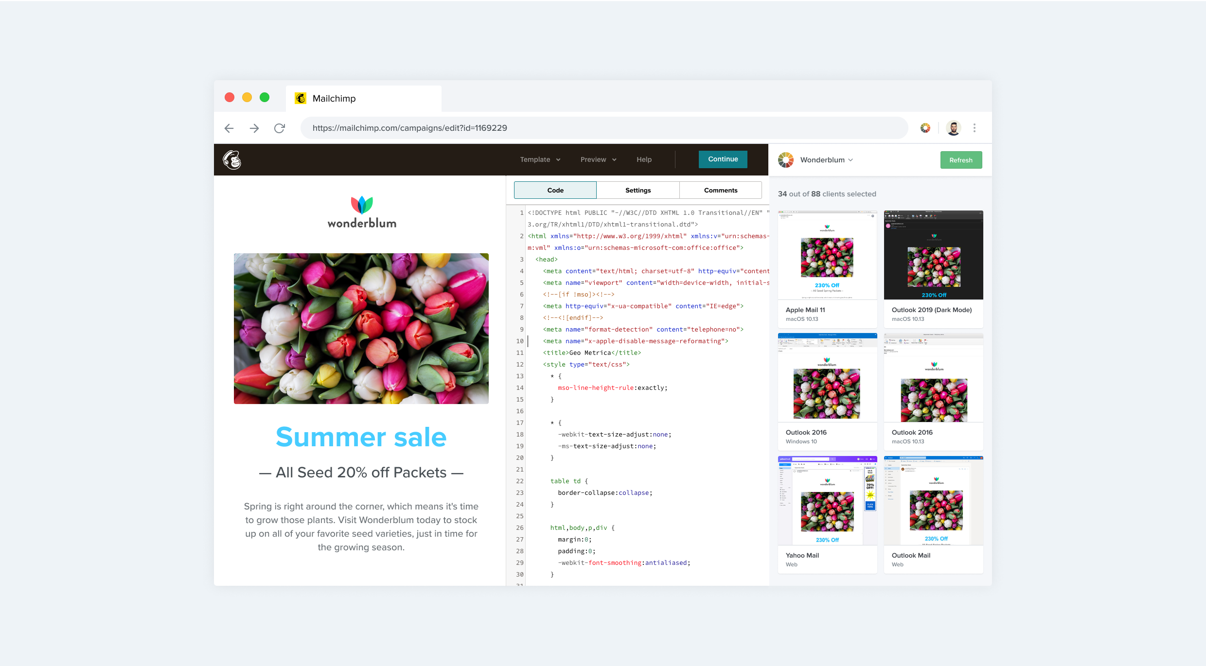 Litmus Extension running inside Mailchimp